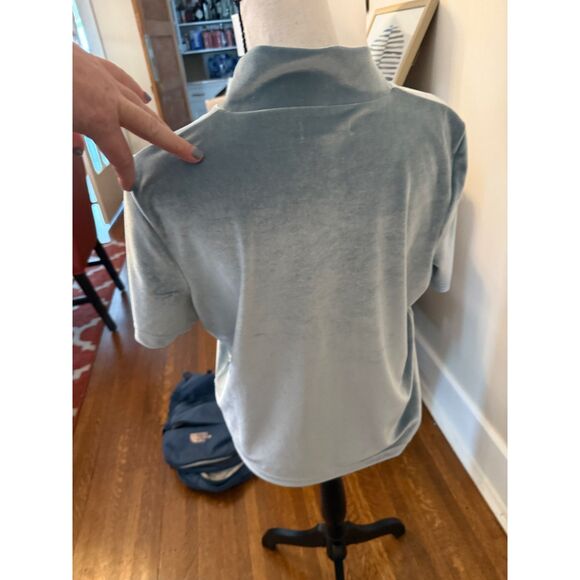Madewell Light Blue Velvet Short Sleeve Turtleneck Top Women’s Size Medium - Picture 4 of 6